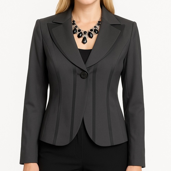 Di Vita Di Luxe Jackets & Blazers - Di Vita Gorgeous Black Satin Trim Jacket